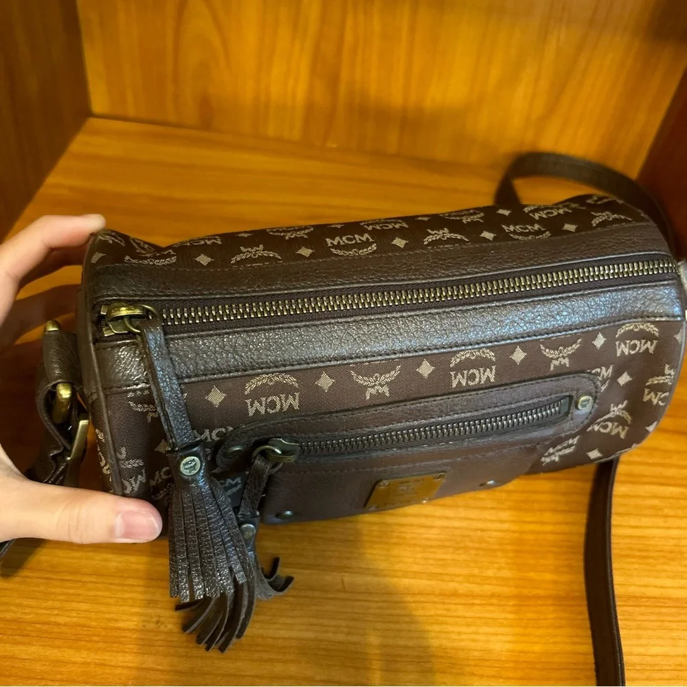 MCM 2way Cylinder/Papillon Crossbody/Shoulder Bag Brown